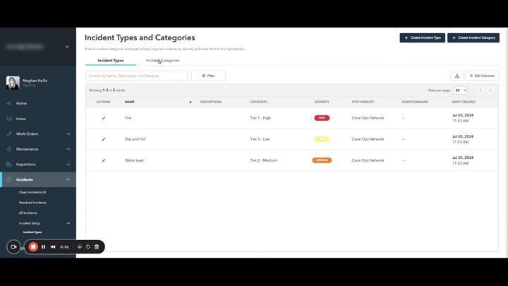 Create Incident Categories · sample 1