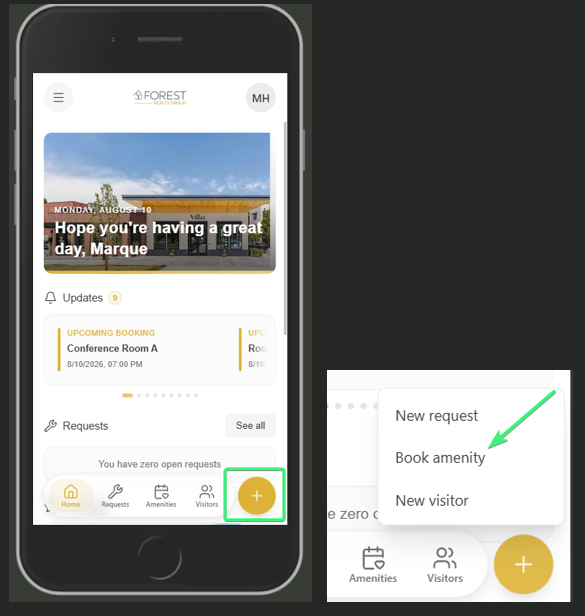 Visitt amenity booking interface from public help documentation